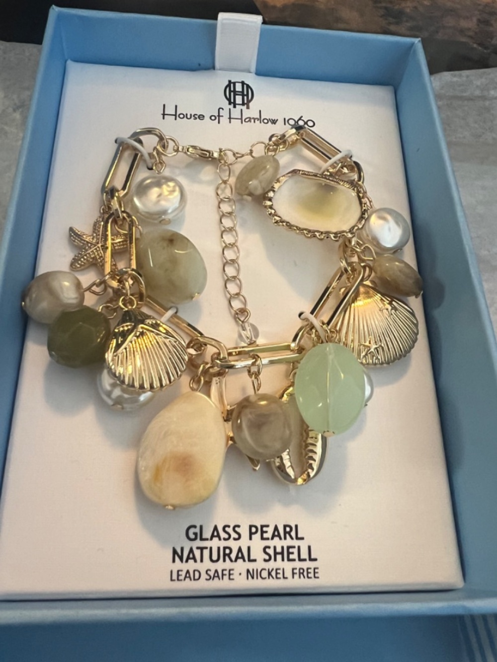 House of Harlow 1960 Glass Natural Pearl Shell Bracelet NIB - Picture 4 of 8